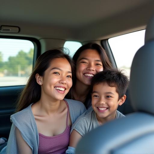 Pamilya na nag-e-enjoy sa short-term rent na sasakyan